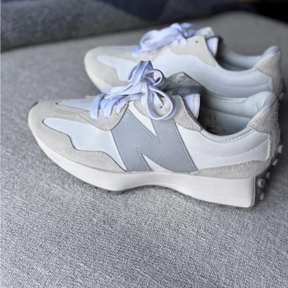 New Balance Women's 327 Sneakers in White & Light Gray - Picture 2 of 5